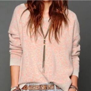 Free People Cool Cat Leopard Print Sweater M Alpaca Wool Blend